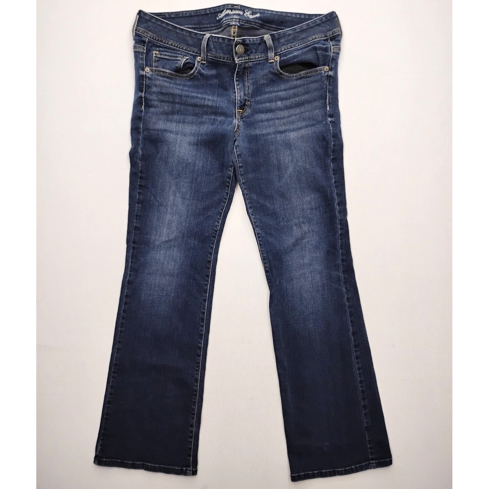 American‎ Eagle Jeans Womens Size 14 Original Boot Blue Denim Stretch Dark Wash